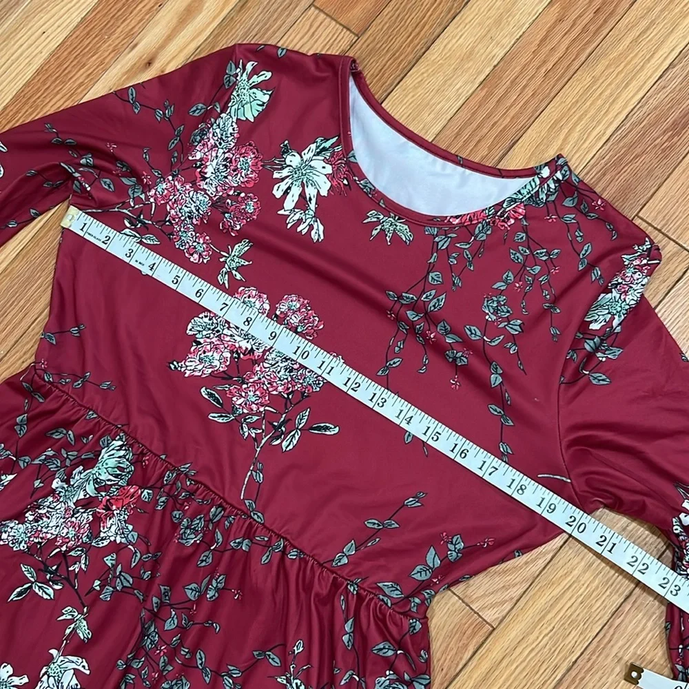 Like new🌹Burgundy Floral Maxi Dress with Long Sleeves size XL - Picture 10 of 16